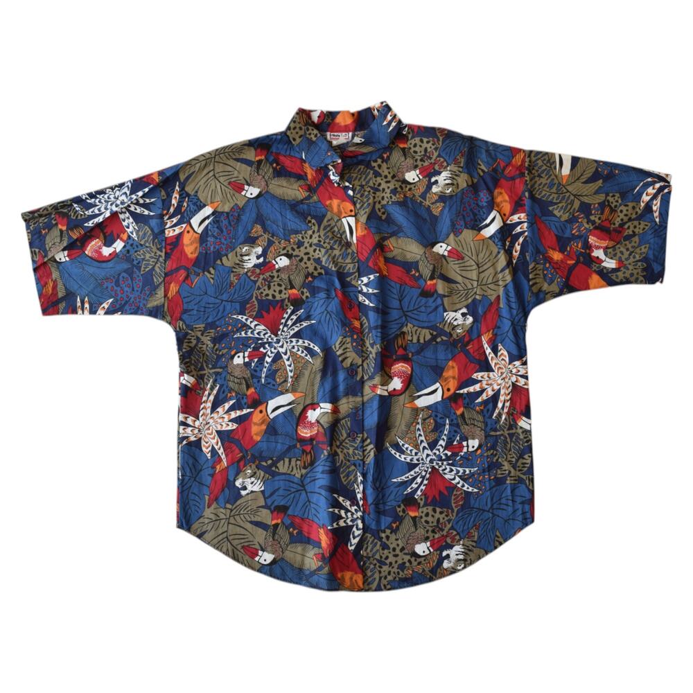 Vintage Tropical Toucan Safari Shirt Deadstock Plus Size